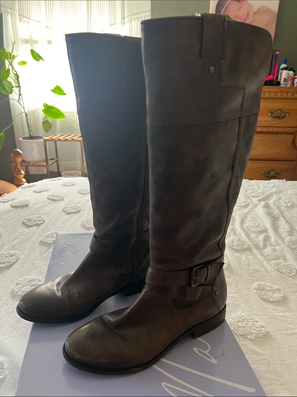 Marc Fisher Dark Brown Leather Over-The-Knee Riding Boots